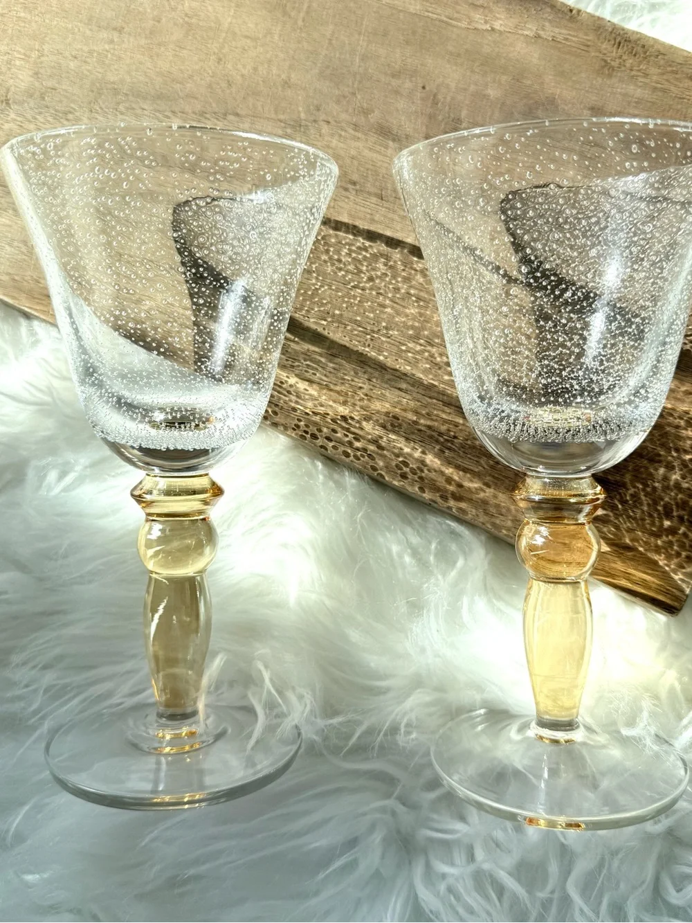 Pottery Barn Hand Blown Bubble Glass Wine Goblets Set of 2 Artisan Glass